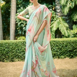 Firozi Poly Chiffon Daily Wear Saree