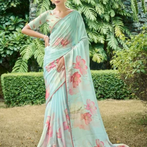 Firozi Poly Chiffon Daily Wear Saree