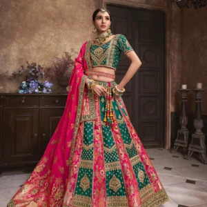 Green & Green Banarasi Silk Lehenga Choli