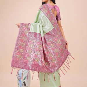 Olive Green Lichi Silk Saree