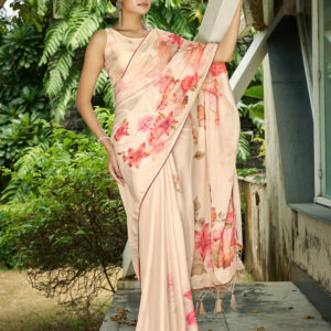 Peach Poly Chiffon Daily Wear Saree