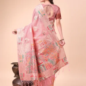 Pink Linen Cotton Saree