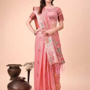 Pink Linen Cotton Saree
