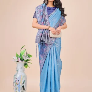Sky Blue Lichi Silk Saree