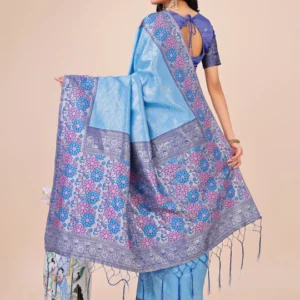Sky Blue Lichi Silk Saree