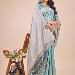 Teal Linen Cotton Saree