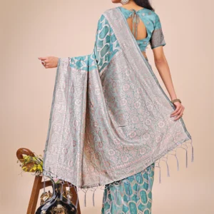 Teal Linen Cotton Saree