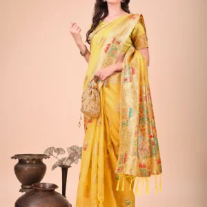 Yellow Linen Cotton Saree