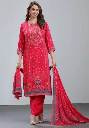 Digital Printed Chinon Silk Pakistani Suit in Fuchsia1