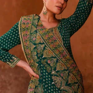 Digital Printed Crepe Suit in Teal Green