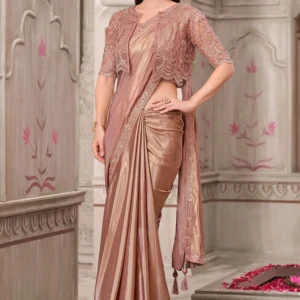 Embroidered Border Satin Silk Saree in Old Rose