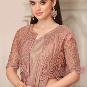 Embroidered Border Satin Silk Saree in Old Rose