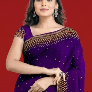 Embroidered Georgette Saree in Dark Purple
