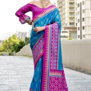 Ikat Printed Art Silk Saree in Black