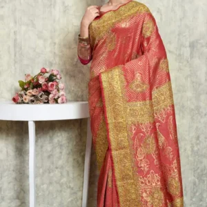 Kanchipuram Silk Saree in Coral Pink