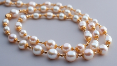 White Pearl with Gold Beads Necklace - Image 3