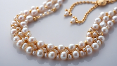White Pearl with Gold Beads Necklace - Image 2