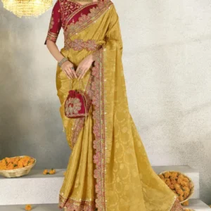 Woven Art Silk Scalloped Saree in Teal Blue