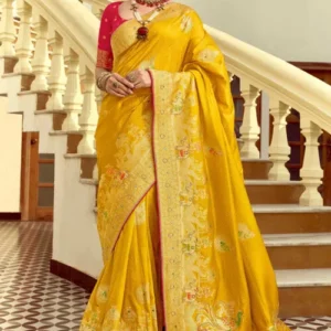 Woven Art Silk Saree in Mustard