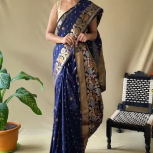 Woven Art Silk Saree in Navy Blue