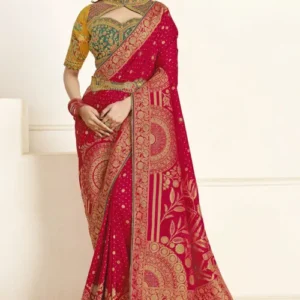 Woven Art Silk Scalloped Saree in Fuchsia