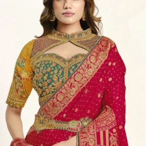 Woven Art Silk Scalloped Saree in Fuchsia