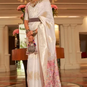 Woven Chanderi Silk Saree in Off White