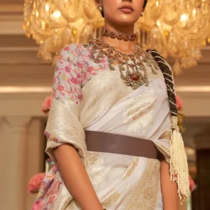 Woven Chanderi Silk Saree in Off White