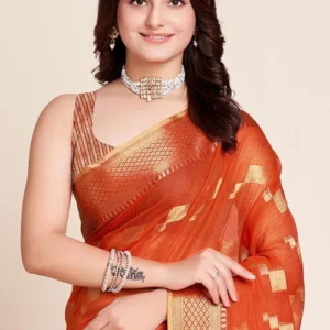 Woven Kota Doria Saree in Orange