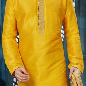 Yellow Art Dupion Men’s Kurta Pajama