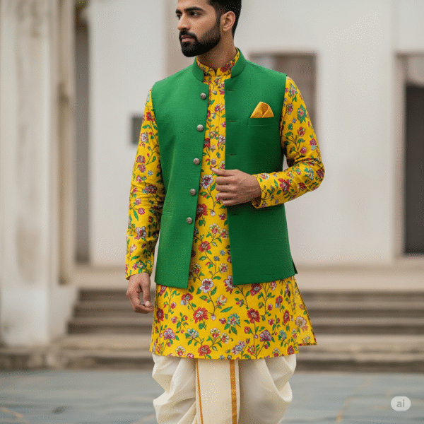 Modern Asymmetric Design Kurta with Dhoti - Image 2