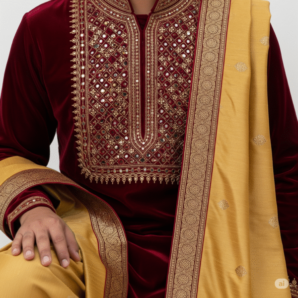 Regal Maroon and Gold Dhoti Kurta