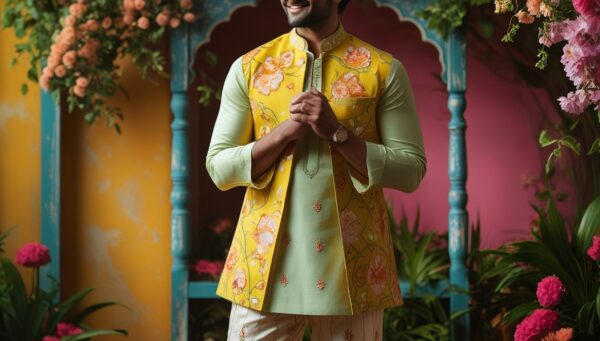 Bright Yellow Kurta with Floral Prints