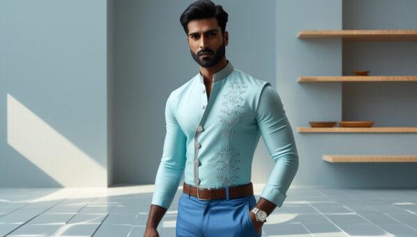 Pastel Blue Asymmetric Kurta - Image 2