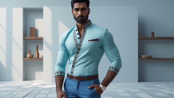 Pastel Blue Asymmetric Kurta - Image 3