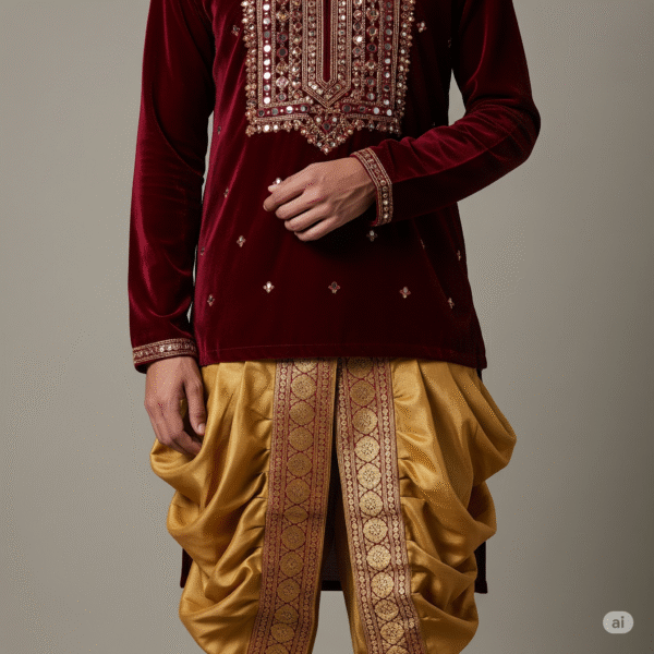 Regal Maroon and Gold Dhoti Kurta - Image 2
