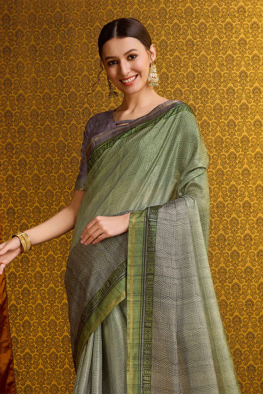 Green Tussar Silk Saree - Image 3