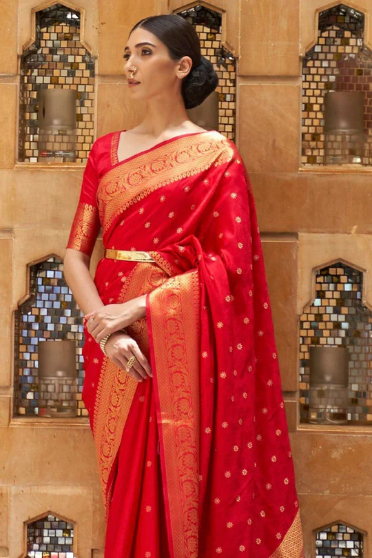 Bright Red Banarasi Saree - Image 2
