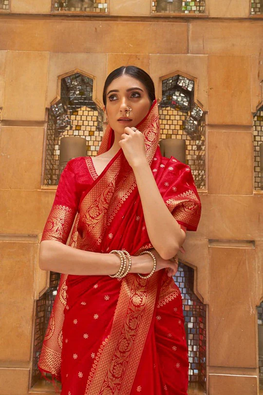 Bright Red Banarasi Saree - Image 3