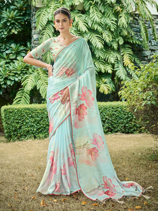 Firozi Poly Chiffon Daily Wear Saree - Image 2