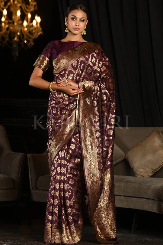 Maroon Banarasi Silk Saree - Image 3