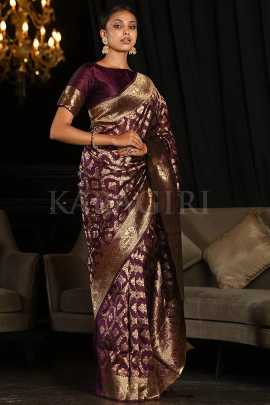 Maroon Banarasi Silk Saree - Image 2