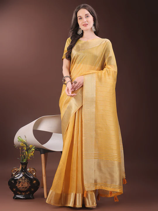 Mustard Organza Saree - Image 3
