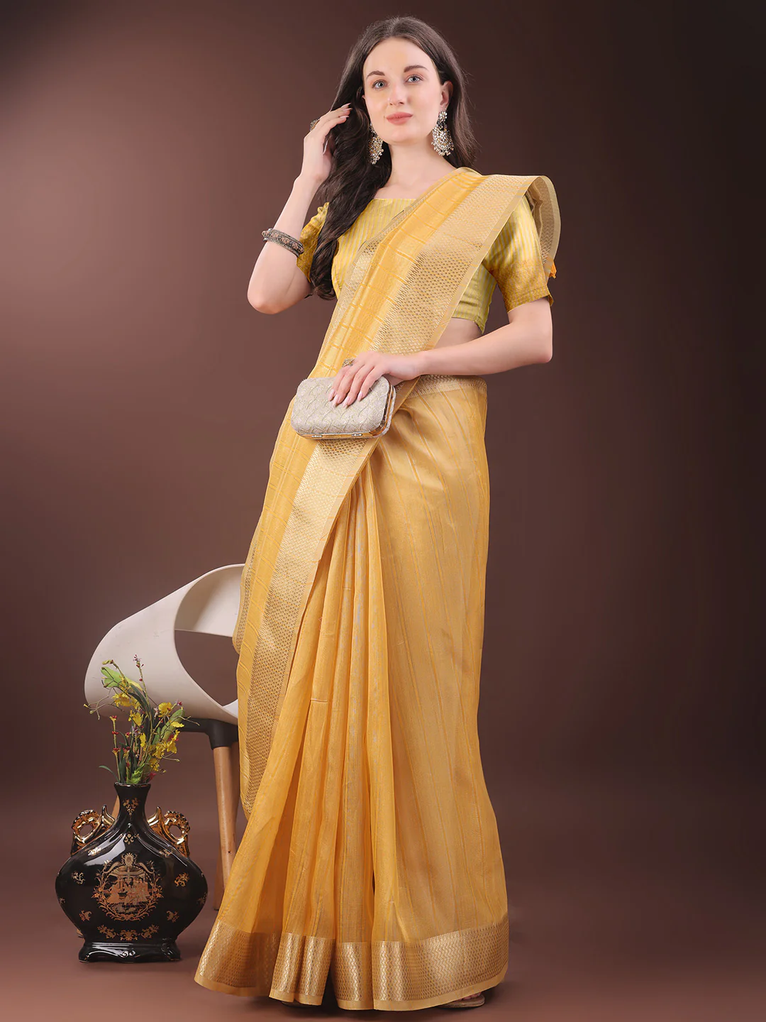 Mustard Organza Saree