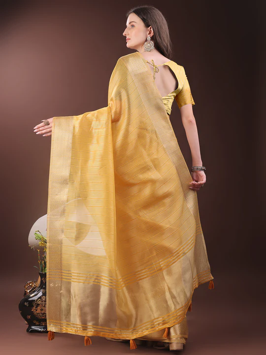 Mustard Organza Saree - Image 2