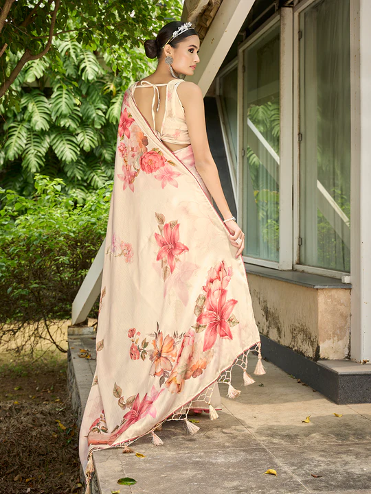 Peach Poly Chiffon Daily Wear Saree - Image 2