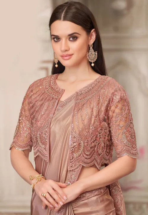 Embroidered Border Satin Silk Saree in Old Rose - Image 2