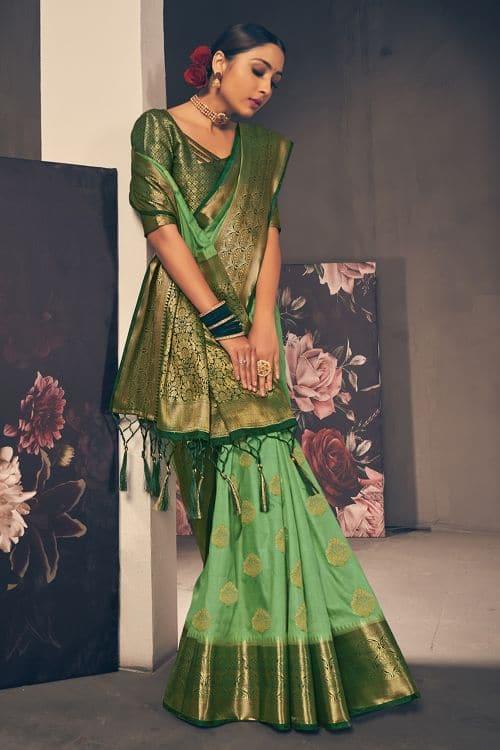 Tiffany Blue South Silk Saree - Image 2