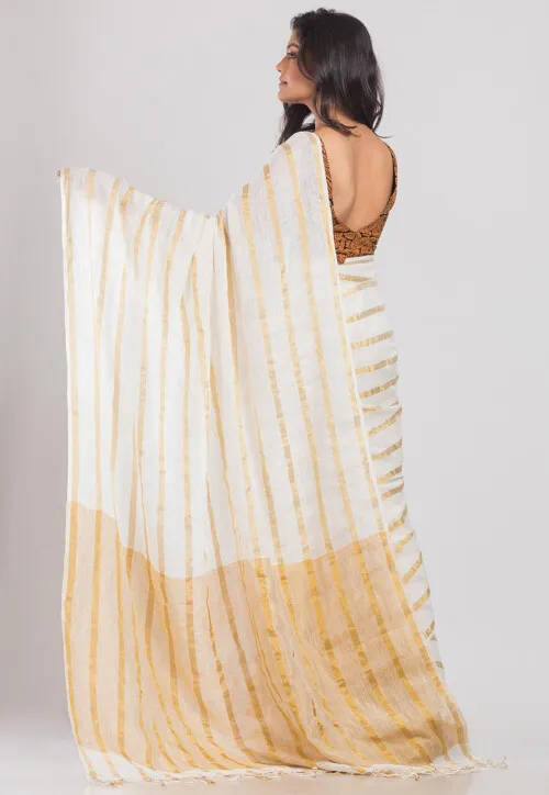 Handloom Cotton Silk Saree in Off White