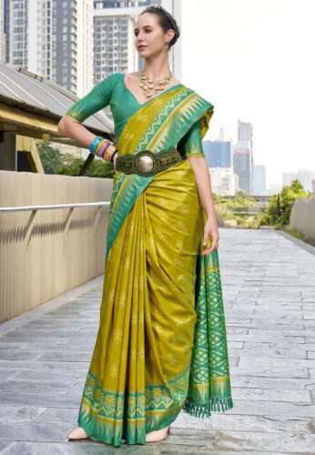 Ikat Printed Art Silk Saree in Black - Image 6